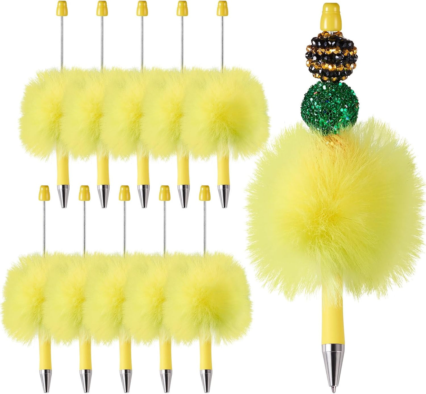 Beadthoven 10pcs Fluffy Beadable Pens, Cute Plush Ball Beaded Pens DIY Plastic Bead Pen Funny Pom Pom Pens Shaft Black Ink Ballpoint Pens for DIY Pens Decorations Supplies Gift Office School Pink