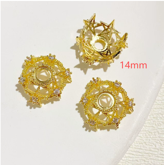 Color-preserving 14K gold micro-inlaid zircon flower setting, flower cap, and spacer