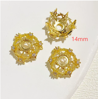 Color-preserving 14K gold micro-inlaid zircon flower setting, flower cap, and spacer