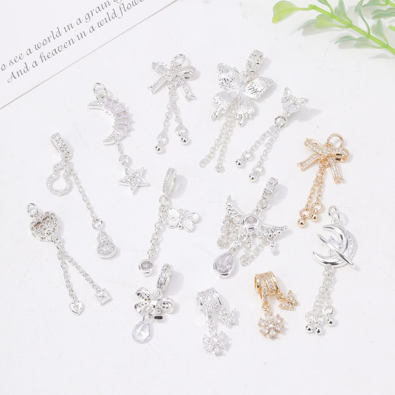 18K Gold-Plated Zircon Pendant Chain Spacer Beads