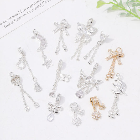 18K Gold-Plated Zircon Pendant Chain Spacer Beads