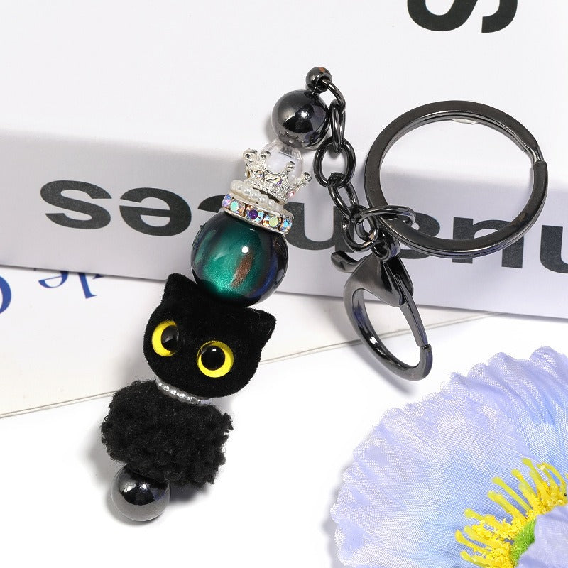 Flocked Big-Eyed Kitten Bead Charm