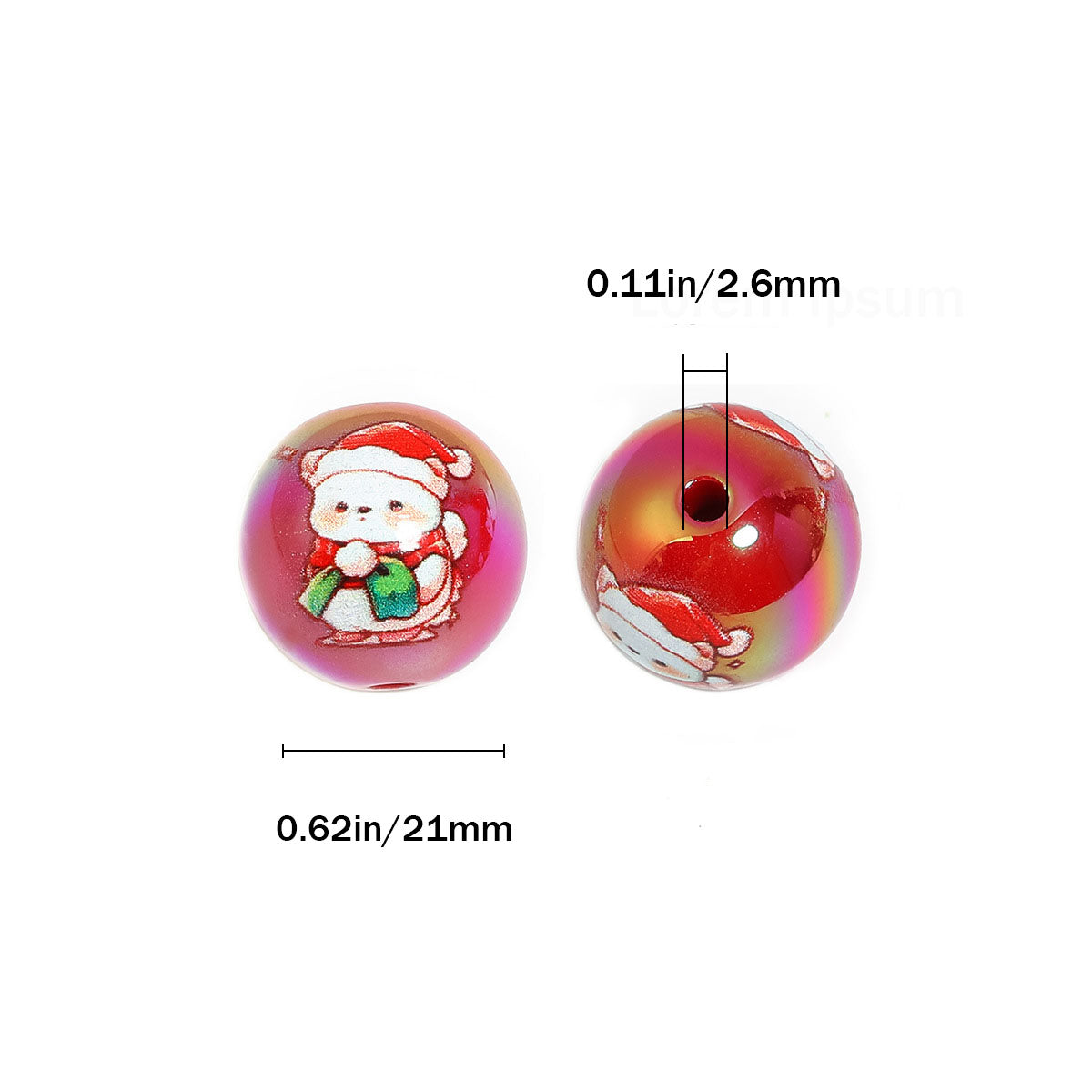 Christmas cartoon Santa Claus and reindeer printed round bead DIY beads