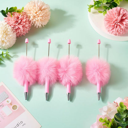 Beadthoven 10pcs Fluffy Beadable Pens, Cute Plush Ball Beaded Pens DIY Plastic Bead Pen Funny Pom Pom Pens Shaft Black Ink Ballpoint Pens for DIY Pens Decorations Supplies Gift Office School Pink