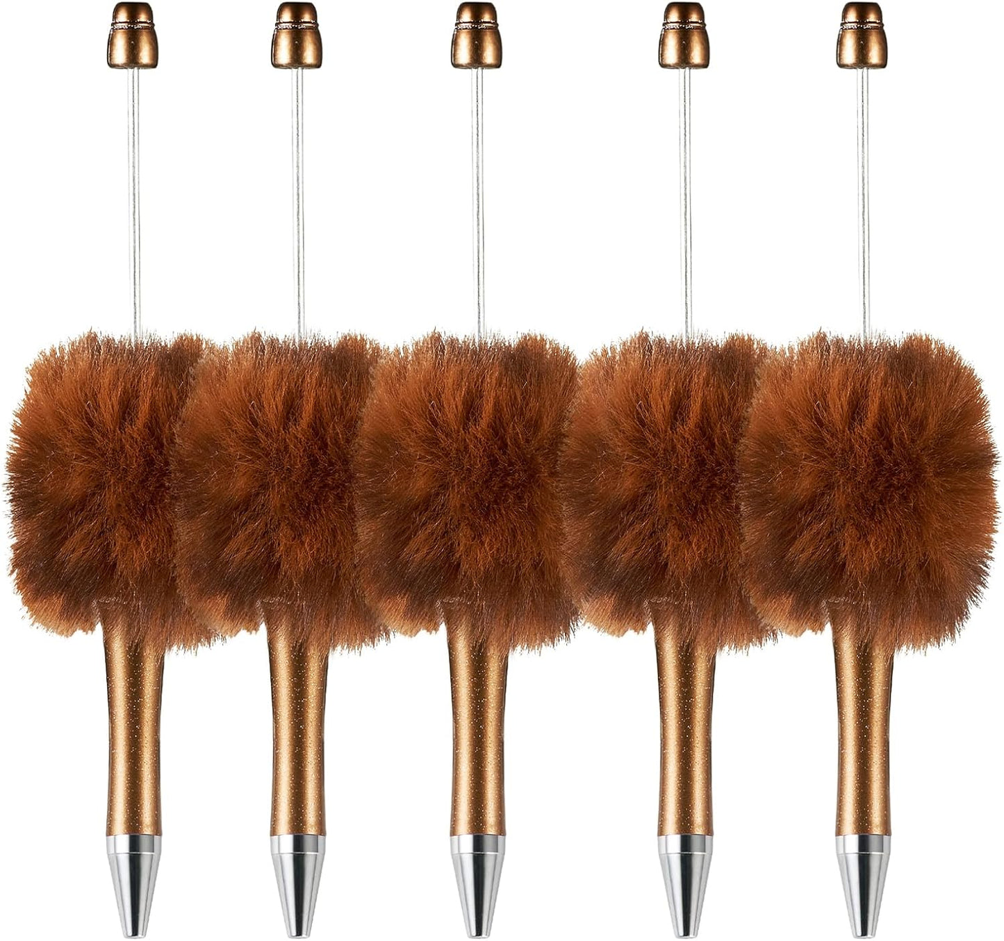 Beadthoven 10pcs Fluffy Beadable Pens, Cute Plush Ball Beaded Pens DIY Plastic Bead Pen Funny Pom Pom Pens Shaft Black Ink Ballpoint Pens for DIY Pens Decorations Supplies Gift Office School Pink