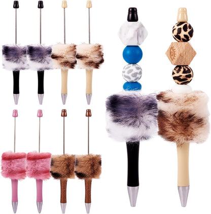 Beadthoven 10pcs Fluffy Beadable Pens, Cute Plush Ball Beaded Pens DIY Plastic Bead Pen Funny Pom Pom Pens Shaft Black Ink Ballpoint Pens for DIY Pens Decorations Supplies Gift Office School Pink