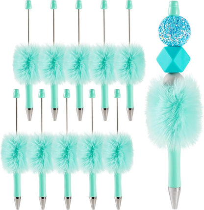 Beadthoven 10pcs Fluffy Beadable Pens, Cute Plush Ball Beaded Pens DIY Plastic Bead Pen Funny Pom Pom Pens Shaft Black Ink Ballpoint Pens for DIY Pens Decorations Supplies Gift Office School Pink