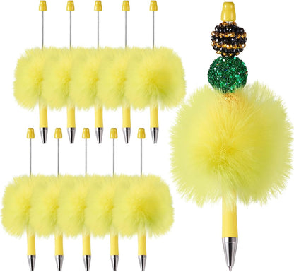 Beadthoven 10pcs Fluffy Beadable Pens, Cute Plush Ball Beaded Pens DIY Plastic Bead Pen Funny Pom Pom Pens Shaft Black Ink Ballpoint Pens for DIY Pens Decorations Supplies Gift Office School Pink