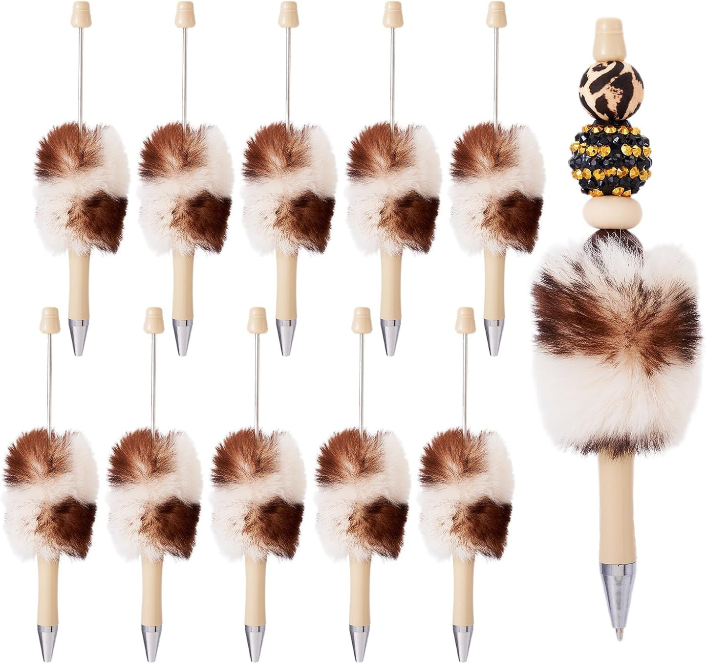 Beadthoven 10pcs Fluffy Beadable Pens, Cute Plush Ball Beaded Pens DIY Plastic Bead Pen Funny Pom Pom Pens Shaft Black Ink Ballpoint Pens for DIY Pens Decorations Supplies Gift Office School Pink