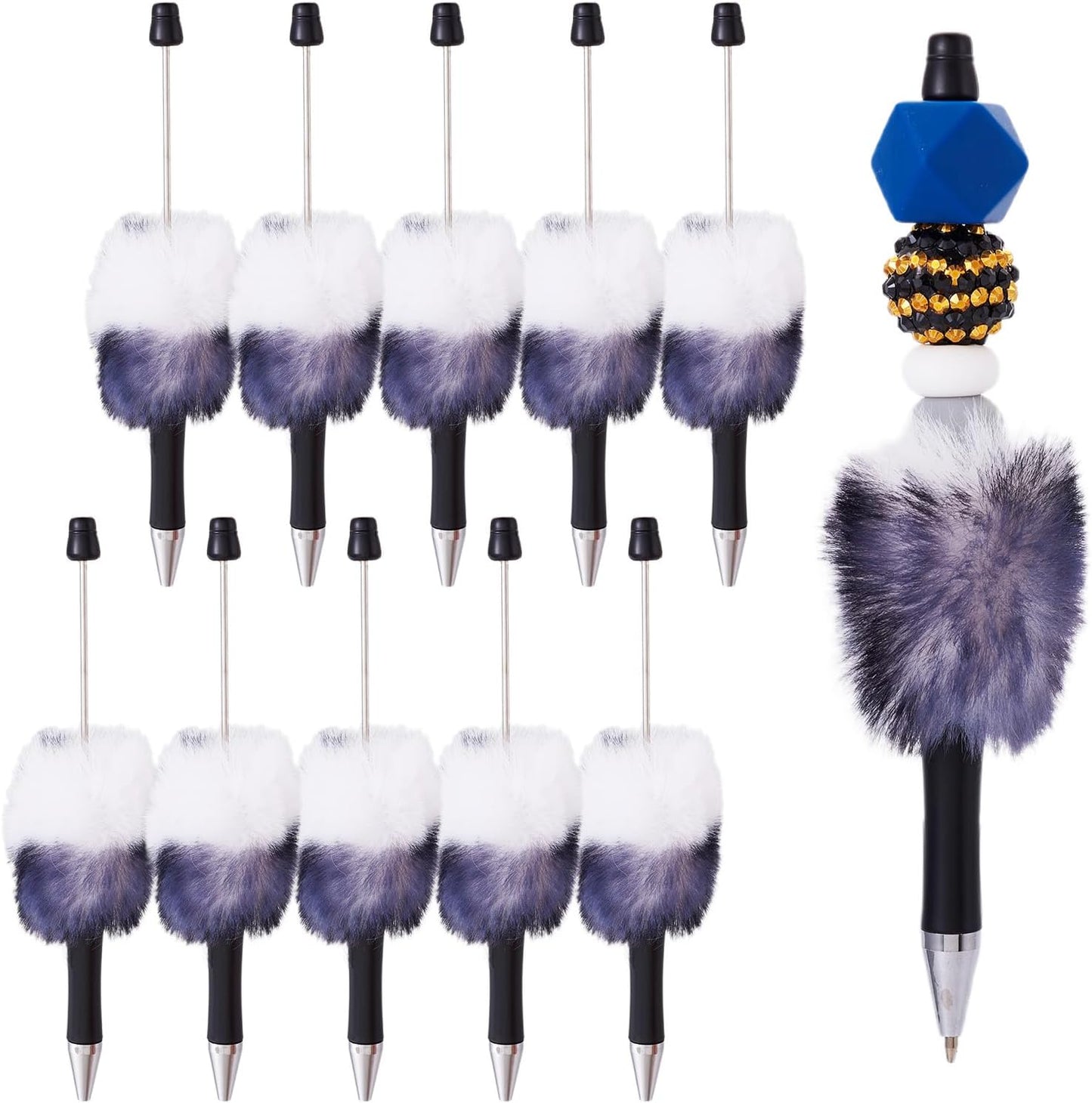 Beadthoven 10pcs Fluffy Beadable Pens, Cute Plush Ball Beaded Pens DIY Plastic Bead Pen Funny Pom Pom Pens Shaft Black Ink Ballpoint Pens for DIY Pens Decorations Supplies Gift Office School Pink
