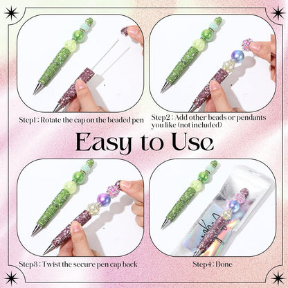 Tondiamo 15 Pcs Glitter Beadable Pens Full Rhinestone Fancy Pens for Beads DIY Diamond Beaded Pen Kit Cute Journalling Ballpoint Fun Bling Ballpoint for DIY Craft Making(AB Colored Diamonds)