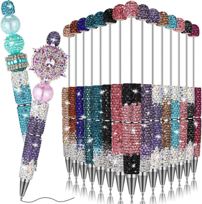 Tondiamo 15 Pcs Glitter Beadable Pens Full Rhinestone Fancy Pens for Beads DIY Diamond Beaded Pen Kit Cute Journalling Ballpoint Fun Bling Ballpoint for DIY Craft Making(AB Colored Diamonds)