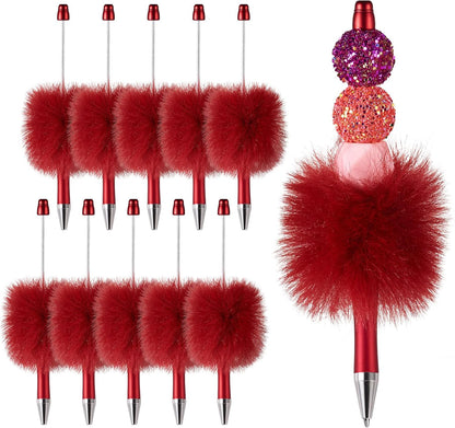 Beadthoven 10pcs Fluffy Beadable Pens, Cute Plush Ball Beaded Pens DIY Plastic Bead Pen Funny Pom Pom Pens Shaft Black Ink Ballpoint Pens for DIY Pens Decorations Supplies Gift Office School Pink