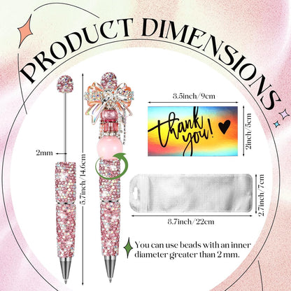 Tondiamo 15 Pcs Glitter Beadable Pens Full Rhinestone Fancy Pens for Beads DIY Diamond Beaded Pen Kit Cute Journalling Ballpoint Fun Bling Ballpoint for DIY Craft Making(AB Colored Diamonds)
