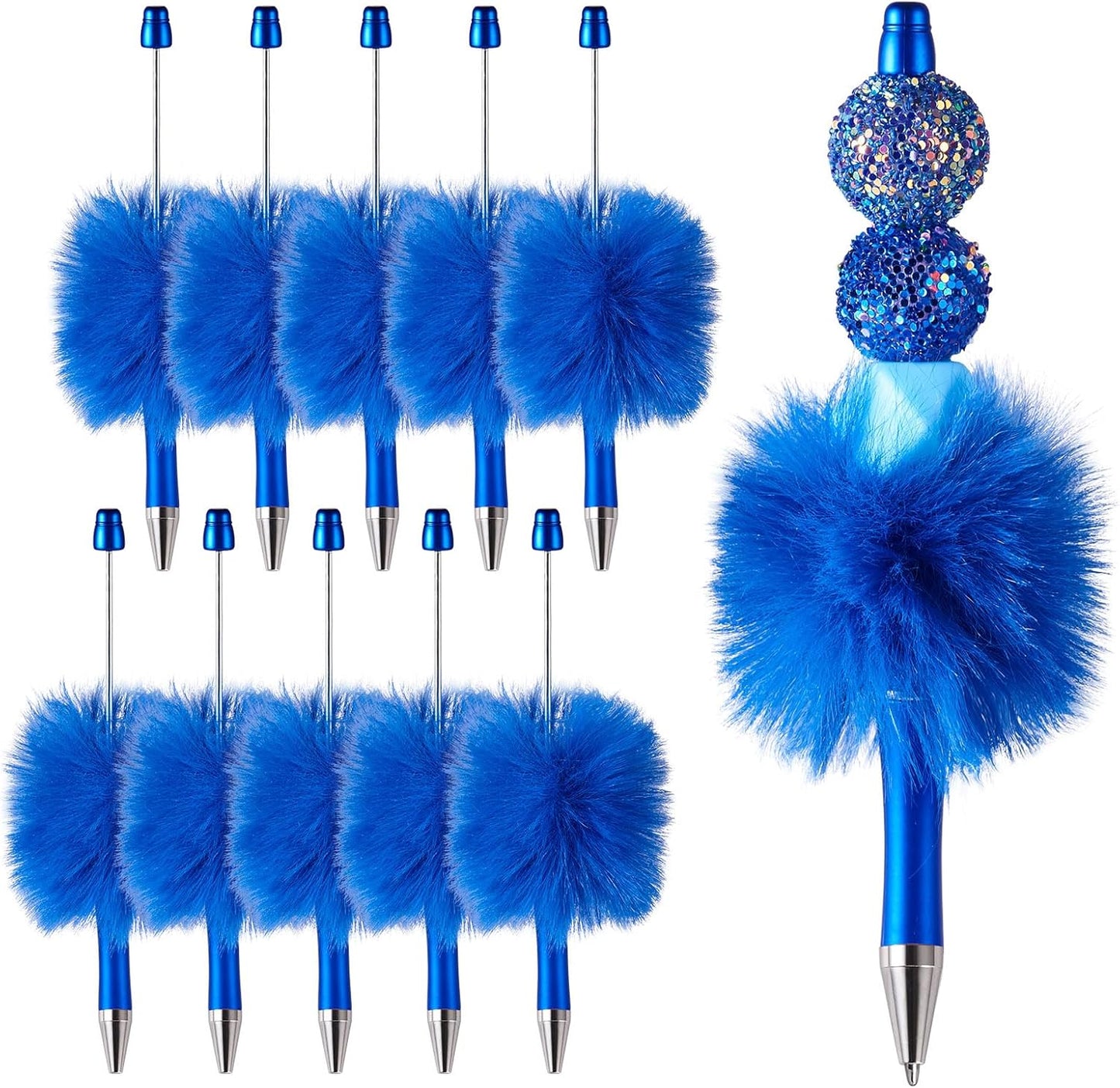 Beadthoven 10pcs Fluffy Beadable Pens, Cute Plush Ball Beaded Pens DIY Plastic Bead Pen Funny Pom Pom Pens Shaft Black Ink Ballpoint Pens for DIY Pens Decorations Supplies Gift Office School Pink
