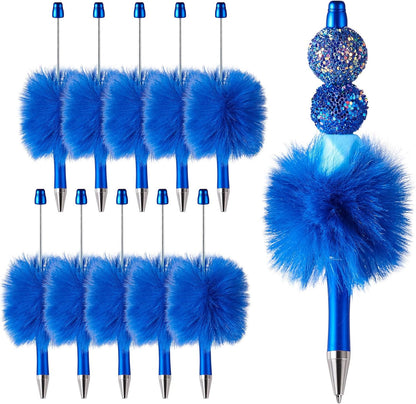 Beadthoven 10pcs Fluffy Beadable Pens, Cute Plush Ball Beaded Pens DIY Plastic Bead Pen Funny Pom Pom Pens Shaft Black Ink Ballpoint Pens for DIY Pens Decorations Supplies Gift Office School Pink