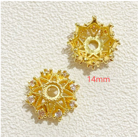 Color-preserving 14K gold micro-inlaid zircon flower setting, flower cap, and spacer