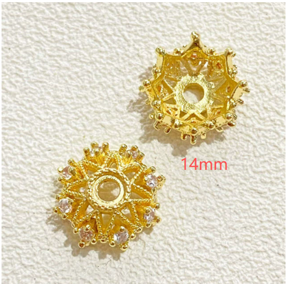 Color-preserving 14K gold micro-inlaid zircon flower setting, flower cap, and spacer