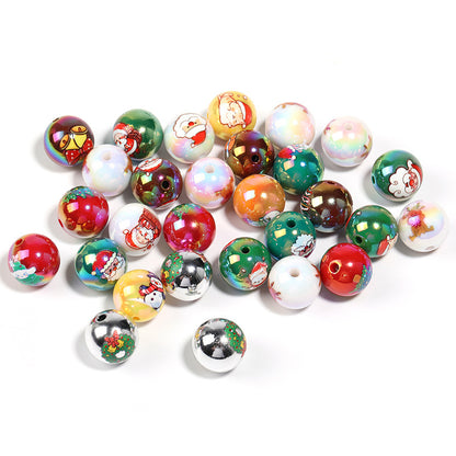 Christmas cartoon Santa Claus and reindeer printed round bead DIY beads
