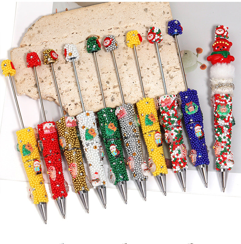 Christmas series round bead with hole glue flower string bead pen