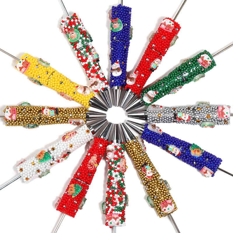 Christmas series round bead with hole glue flower string bead pen