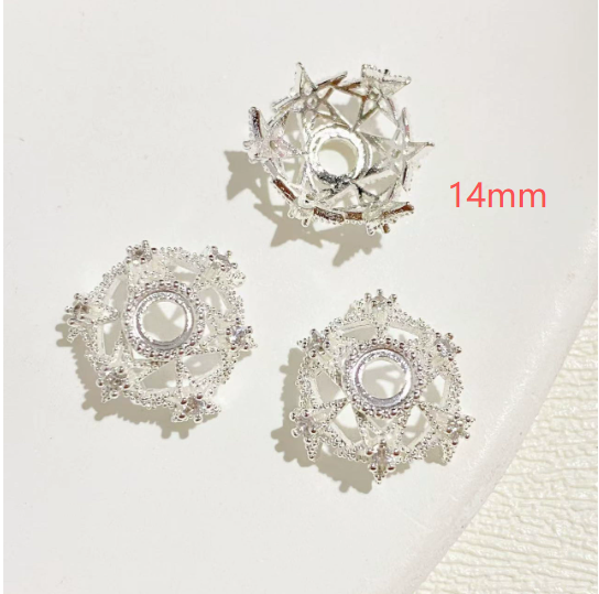 Color-preserving 14K gold micro-inlaid zircon flower setting, flower cap, and spacer
