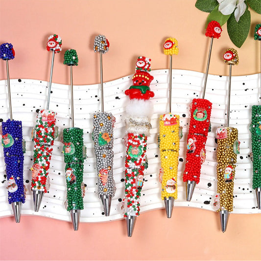 Christmas series round bead with hole glue flower string bead pen